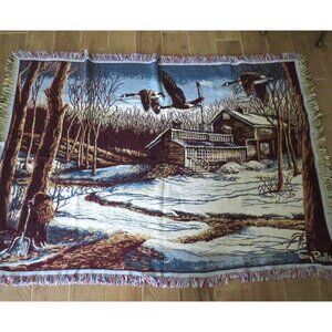 Terry Redlin Blanket Jacquard Tapestry Throw 47" X 68" Country Home Ducks Snow